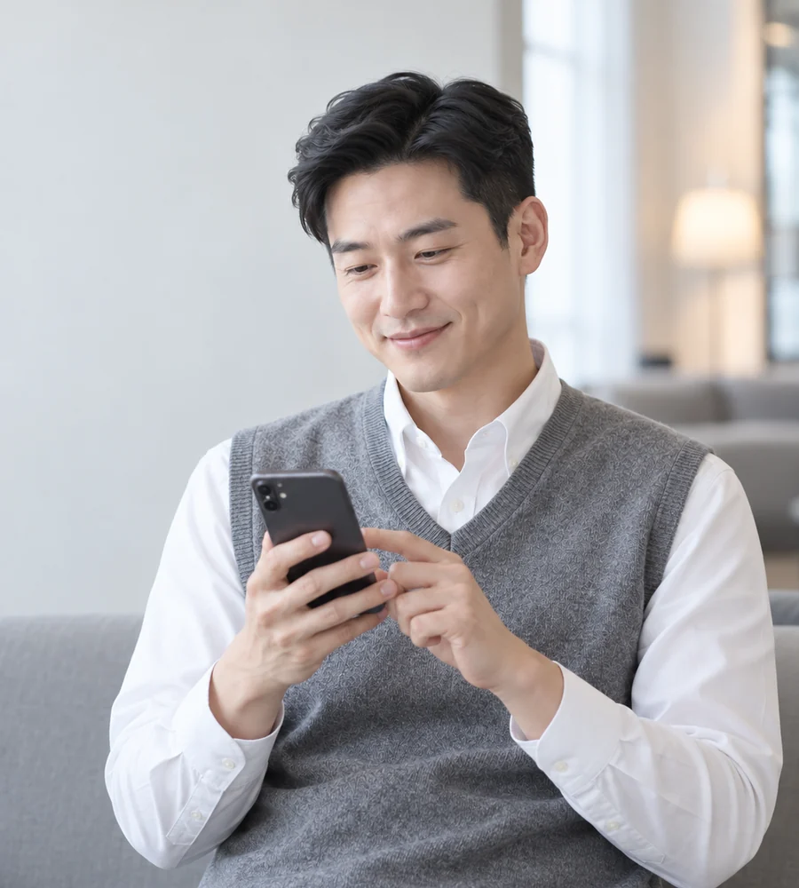 광안리 개인돈 대출 상담을 휴대전화로 안내받는 고객